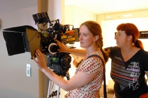 Louise Alston and DOP Nicola Daley on the set of Photocopier